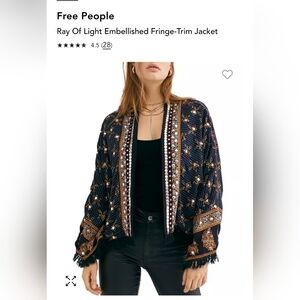 Free PeopleRay Of Light Embellished Fringe-Trim Jacket Midnight Combo Blue XS